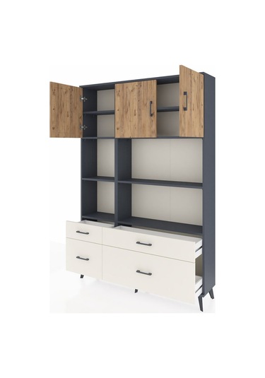 Arges Dolap 8 Raflı 4 Çekmeceli 3 Kapaklı 132x30x195 Antrasit... Antrasit