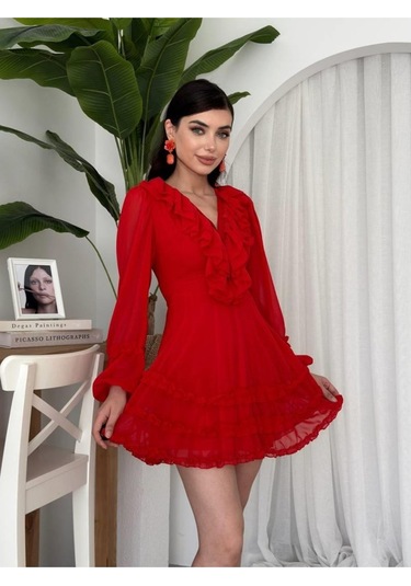 Osıes Fırfırlı Elbise Kırmızı