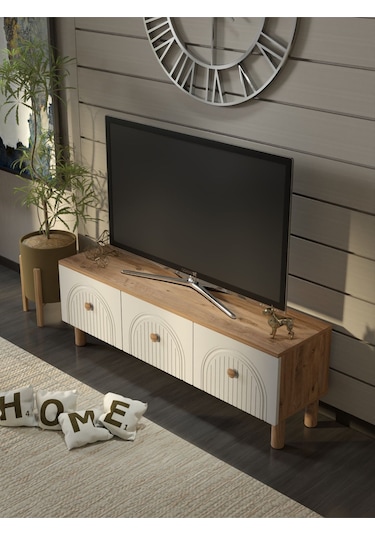 Bohem Tarz 135cm 3 Kapaklı Mdf Kapak Tv Ünitesi Atlantik Çam
