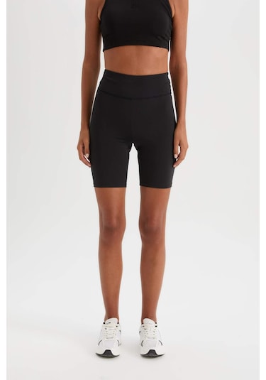 DeFactoFit Siyah Yüksek Bel Beli Saran Biker Esnek Kısa Basic Düz Sporcu Tayt Z6741AZ25SPBK81 SiYAH