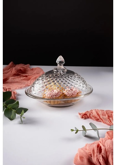 Korall Cam Vazo Servis Kabı Kapaklı 340 Ml 356465244 Şeffaf Kristal