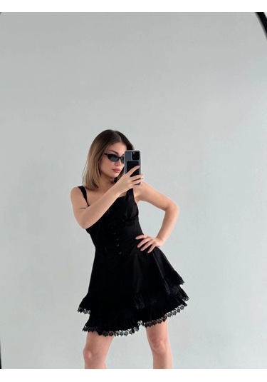 Tua Moda Mini Askılı Elbise - Siyah Siyah