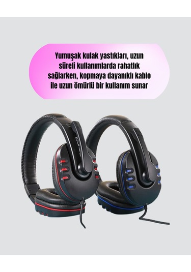 Stereo Oyun Kulaklığı Güçlü Bas, Mikrofonlu Ve Konforlu Tasarım