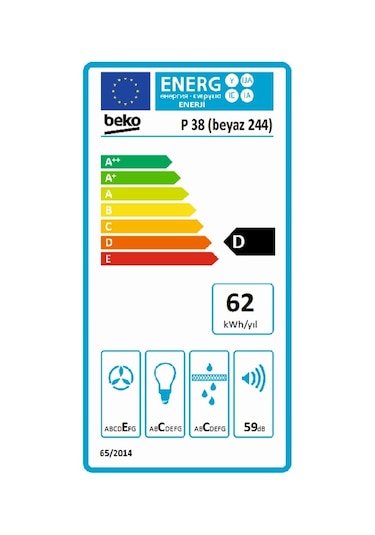 Beko P 38 Sürgülü Aspiratör Beyaz