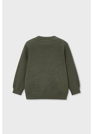 Erkek Çocuk Bisiklet Yaka Basic Triko Kazak - Yeşil Charcoal Melange