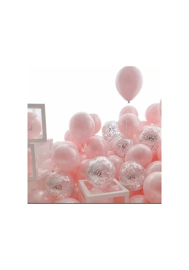 Beysüs Macaron Pembe Gümüş Konfetili Şeffaf Balon12 Inç 20 Adet Standart