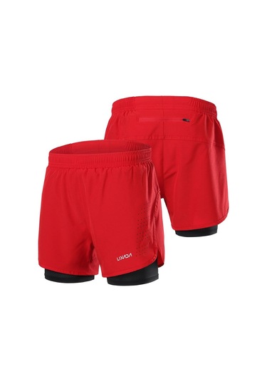 Kırmızı Lixada Erkek 2'si 1 Arada Koşu Şortu Çabuk Kuruyan Nefes Alabilir Aktif Eğitim Egzersiz Koşu Bisiklete Binme