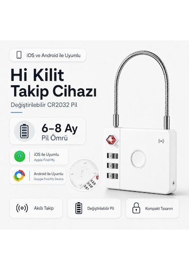 Hbb-k Hi Kilit Apple Android Uyumlu Akıllı Valiz Kilidi Beyaz