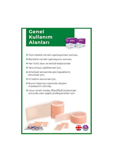 Advancis Medical UK Siltape Soft Silikon Yara İzi Dikiş İzi Sezaryen Yanık Estetik Bant 2 CM x 3 M