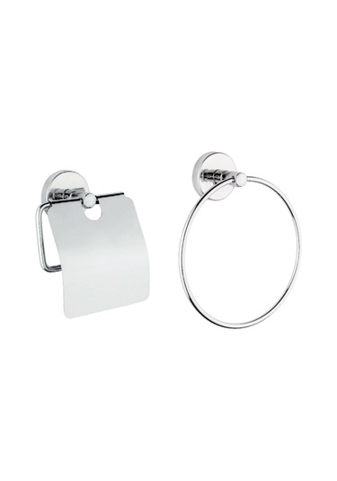 Ahlez Dolce Paslanmaz Kapaklı Kağıtlık Yuvarlak Havluluk Seti Krom