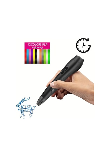 Xuweiwei 06a Plus 3d Yazıcı Kalemi Siyah 12 Renk Pla Filament 2377 Metre Tasinabilir Canta Yanmaz Kapak Defter