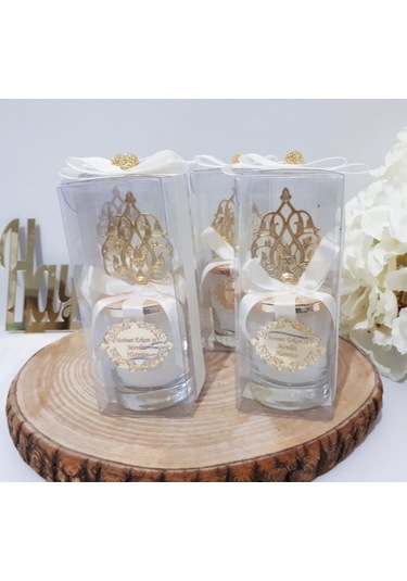 İşlemeli Pleksi Aynalı Mum Söz Nişan Hediyelik 20 Adet