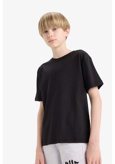 Defacto Erkek Çocuk Bisiklet Yaka Basic Düz Kısa Kollu Okul Tişörtü K1687a625aubk26 SIYAH