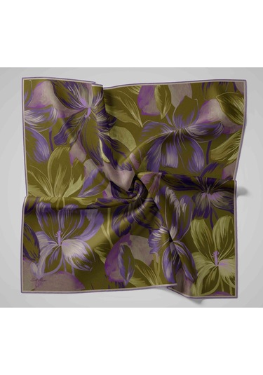 Silk Home Twill İpek Eşarp 11480-85 Koyu Yeşil, Mor, Lila, Mor, Bej