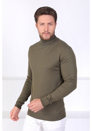 Ferraro K.Haki Balıkçı Yaka Pamuk Kazak Haki