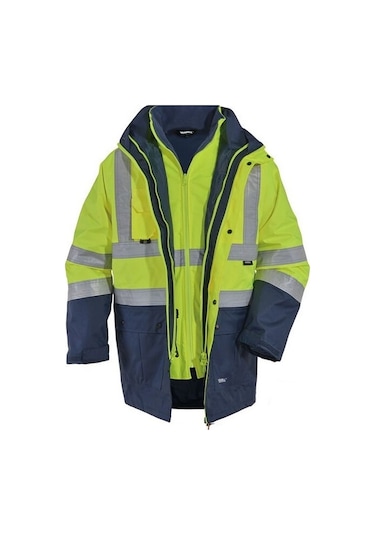 Vizwell Vwjk44 Hi-vis 5+1 Reflektörlü Yüksek Görünürlüklü 300d Oxford Parka Sarı