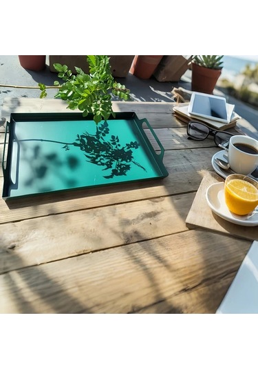 Willowhaven Yeşil Dekoratif Metal Tepsi Yaprak Desenli Dayanıklı İç Ve Dış Mekan Yeşil