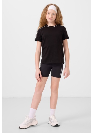 Siyah Pamuklu O Yaka Standart Fit Basic Kız Çocuk T-shirt - 75177 Siyah