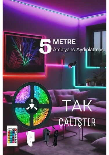 5mt Şerit Animasyonlu Tak Çalıştır Kumandalı Trafolu Rgb