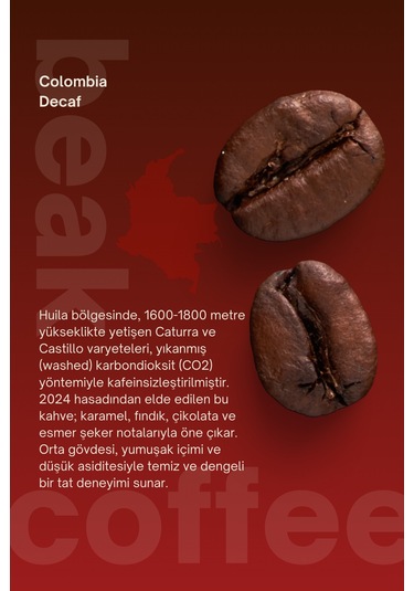 Colombia Decaf Çekirdek Kahve 250 Gr , %100 Arabica Çekirdek Kahve