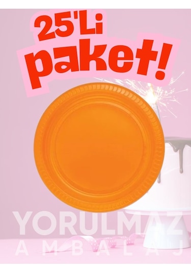 Rainbow Turuncu Plastik Tabak 25 Adet Canlı & Dayanıklı Kullan-at Açık Mavi