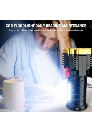 Ultra Parlak El Feneri Usb Şarj 4 Led+yan Cob Led Taktik Günlük Hayat Kamp Avcılık El Feneri