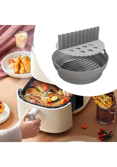 Homyl Katlanabilir Silikon Hava Fritöz Astarı Yedek Yuvarlak Bölücülü Gri