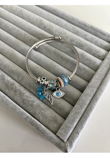 Su Perisi Takı Bijuteri Çelik Gümüş Mavi Göz Detaylı Bileklik