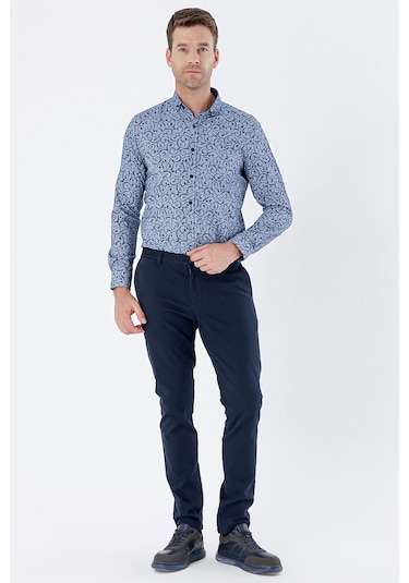 Lacivert Armürlü %100 Pamuk Yan Cepli Slim Fit Dar Kesim Casual Pantolon 1003235117-lacivert Lacivert