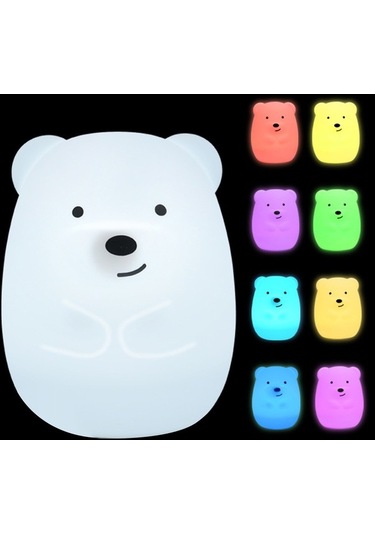 Pazly 0.5 W Büyük Gülümseyen Ayı Şekilli Silikon Gece Lambası Beyaz Beyaz