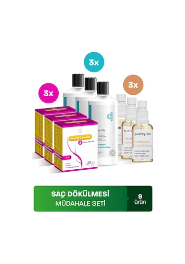 Quality Life Saç Dökülmesine Karşı Şampuan 3 x 300 ML + Saç Vitamini 3 x 60 Tablet + Serum 3 x 50 ML