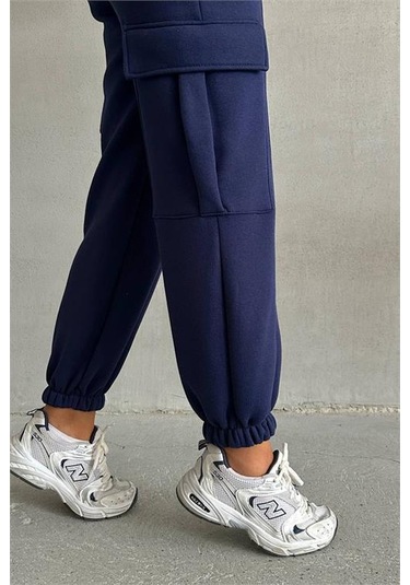 Dip Moda Kadın Bisiklet Yaka Crop Eşofman Takımı Dpnbg041 Lacivert