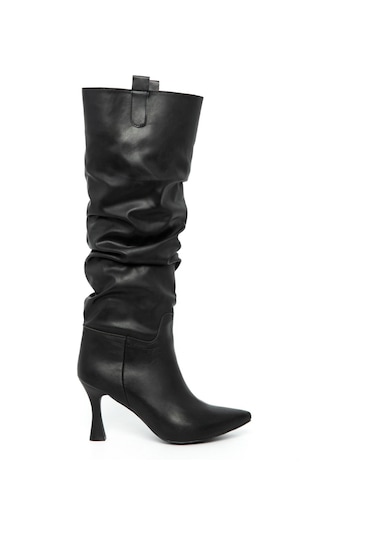 Ventes Bilek Büzgülü İnce Topuklu Kadın Çizme 5038511-z Siyah Cilt
