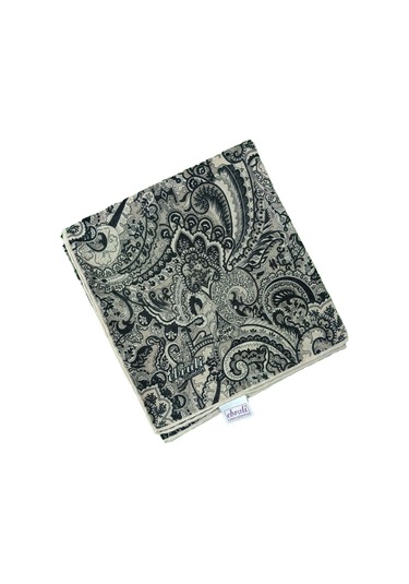 Ebruli Pamuklu Etnik Desenli Soft Eşarp 90x90 Cm Siyah - Vizon
