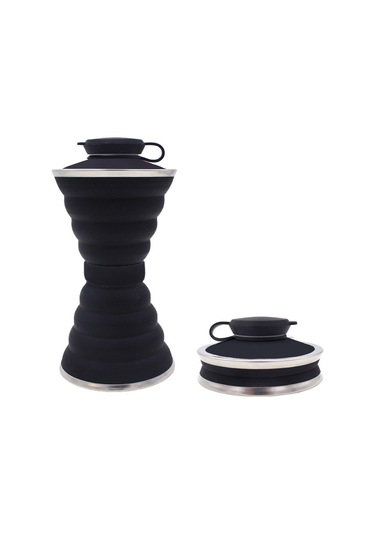 Mufunye Silikon Çekirdekli Katlanabilir Su Bardağı - Dış Mekan Sporları İçin Taşınabilir, Kapaklı, 401-500ml Gri Hediyelik Suluk Gri