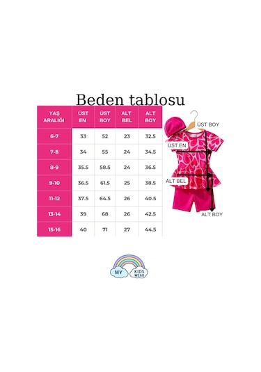 My Kids Wear Üç Parça Kız Çocuk Boneli Mayo Koyu Pembe