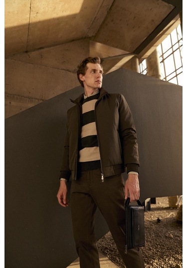 Erkek Bisiklet Yaka Triko %100 Pamuk Haki 3774 Haki