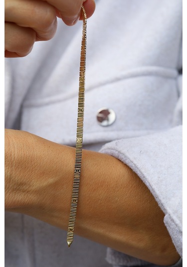 14 Ayar Altın Çizgili Çivi Model Bileklik Blk28171 Sarı Altın