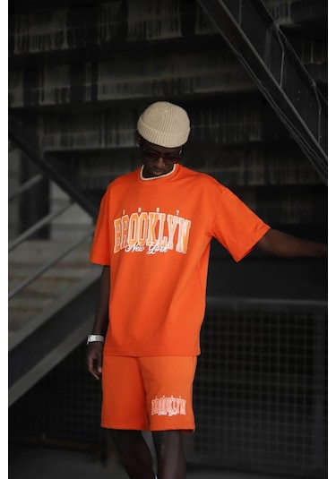 Brooklyn Baskılı Pamuklu Oversize Şortlu Penye Takım 001