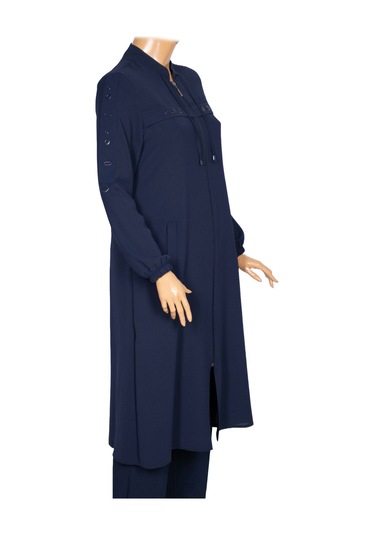 Hesna Kadın Hüma Dokuma Krep Aksesuarlı Araboy Lacivert Ferace Lacivert