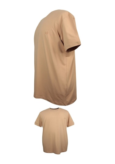 Battal Boy % 100 Pamuk 115 Kilo-150 Kilo Arası İçin Uygun Bedenli Bisiklet Yaka Düz Tişört Bej Bej