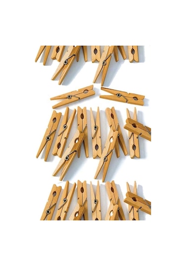 Ahşap Çamaşır Mandalı Çelik Yaylı 40 Adet Krem