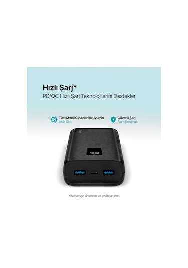 Ttec Powerslim Trio LCD 20.000 MAh PD 22.5 W Dahili Kablolu Taşınabilir Powerbank