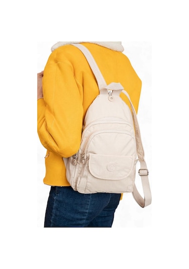 Body Bag Göğüs Çantası Klinkır Kumaş Çok Cepli Bady Bag Sırt Çantası Hafif Yağmur İtici 30 20 Cm Krem