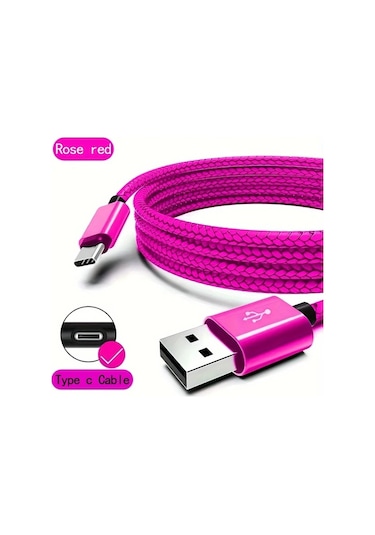 Oldfriend Gül Kırmızısı 100cm Usb C Hızlı Şarj Kablosu Nylon Örgü İphone Uyumlu 15 Samsung S22 S21