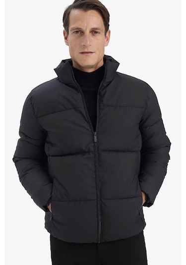 Defacto Slim Fit Dik Yaka Astarlı Fermuarlı Su Geçirmez Siyah Erkek Mont C5631ax/bk27 Siyah