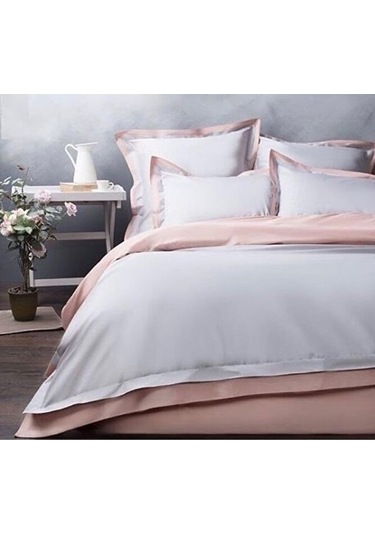 Çift Kişilik Pembe Beyaz Köşe Çerçeveli Pamuk Saten Nevresim Takı