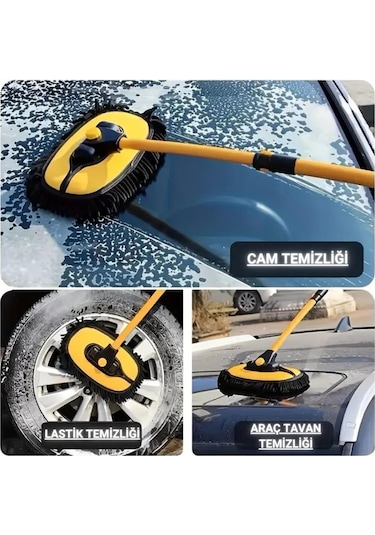 Polham 100cm Uzayabilen Teleskopik Saplı Kuru Islak Araç Temizleme Fırçası, İz Ve Çizik Bırkaz Fırça
