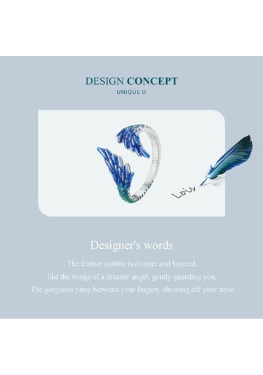 Bamoer 925 Ayar Gümüş Mavi Emaye Tüy Açılış Halkası Guardian Kanat Ayarlanabilir Yüzük Kadınlar İçin Güzel Takı