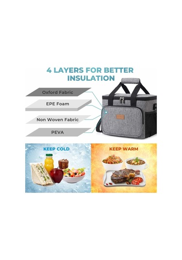 15l 24 Koni Yalıtımlı Öğle Yemeği Çantası, Soğutucu Çanta Öğle Yemeği/iş/okul/piknik İçin Soğutucu Çanta Yemek Çantası Gri Çok Renkli
